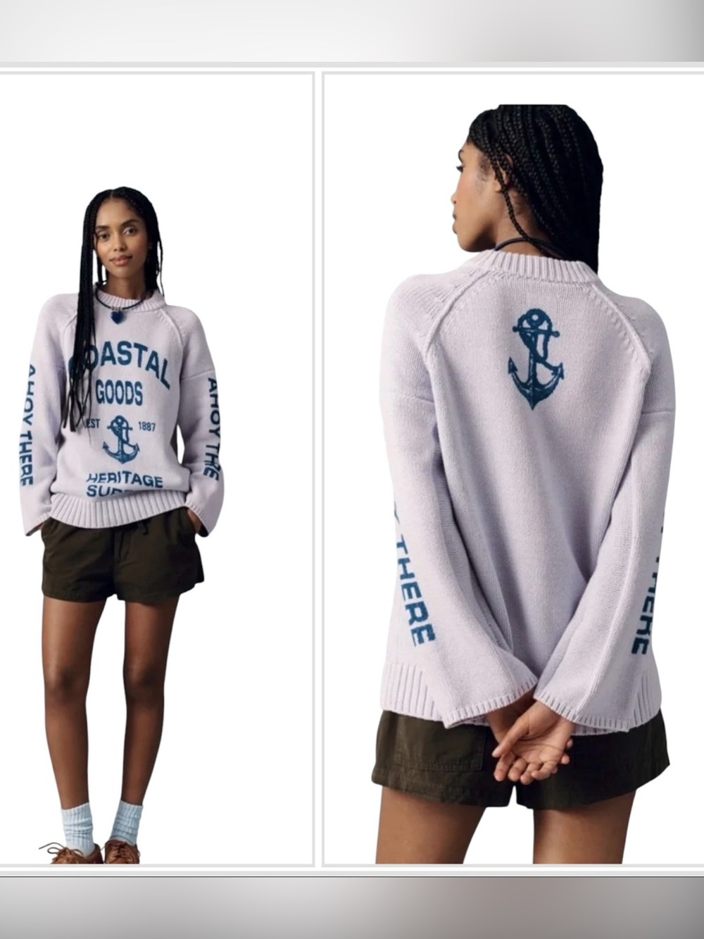 Pilcro Graphic Printed Crew-Neck Sweater Lavender Nautical Graphic Size L